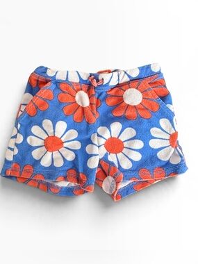 Mini Boden Girls Blue Daisy Floral Terry Towelling Shorts Size 5Y